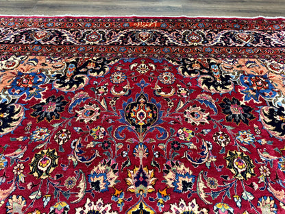 Red Persian Mashad Rug 10x13 - Floral Medallion Signed By Masterweaver - Nuvé