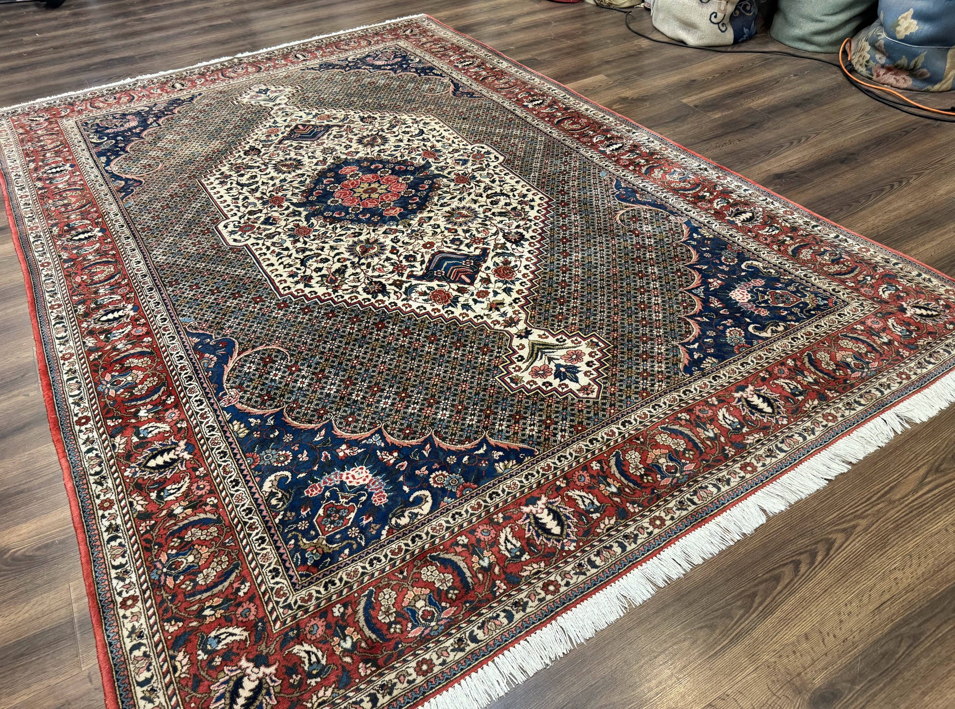 Persian Rug 7x10, Bakhtiari Saman Rug, Unique Design and Colors, Ivory Red Blue, Large Tribal Rug - Nuvé