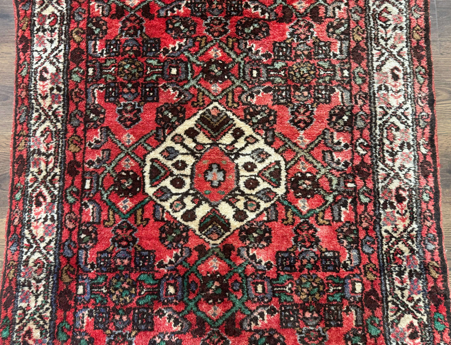 Persian Runner Rug 3x10, Wool Hand Knotted Hallway Rug 3 x 10 ft, Red and Ivory, Hamadan Angelas Runner - Nuvé