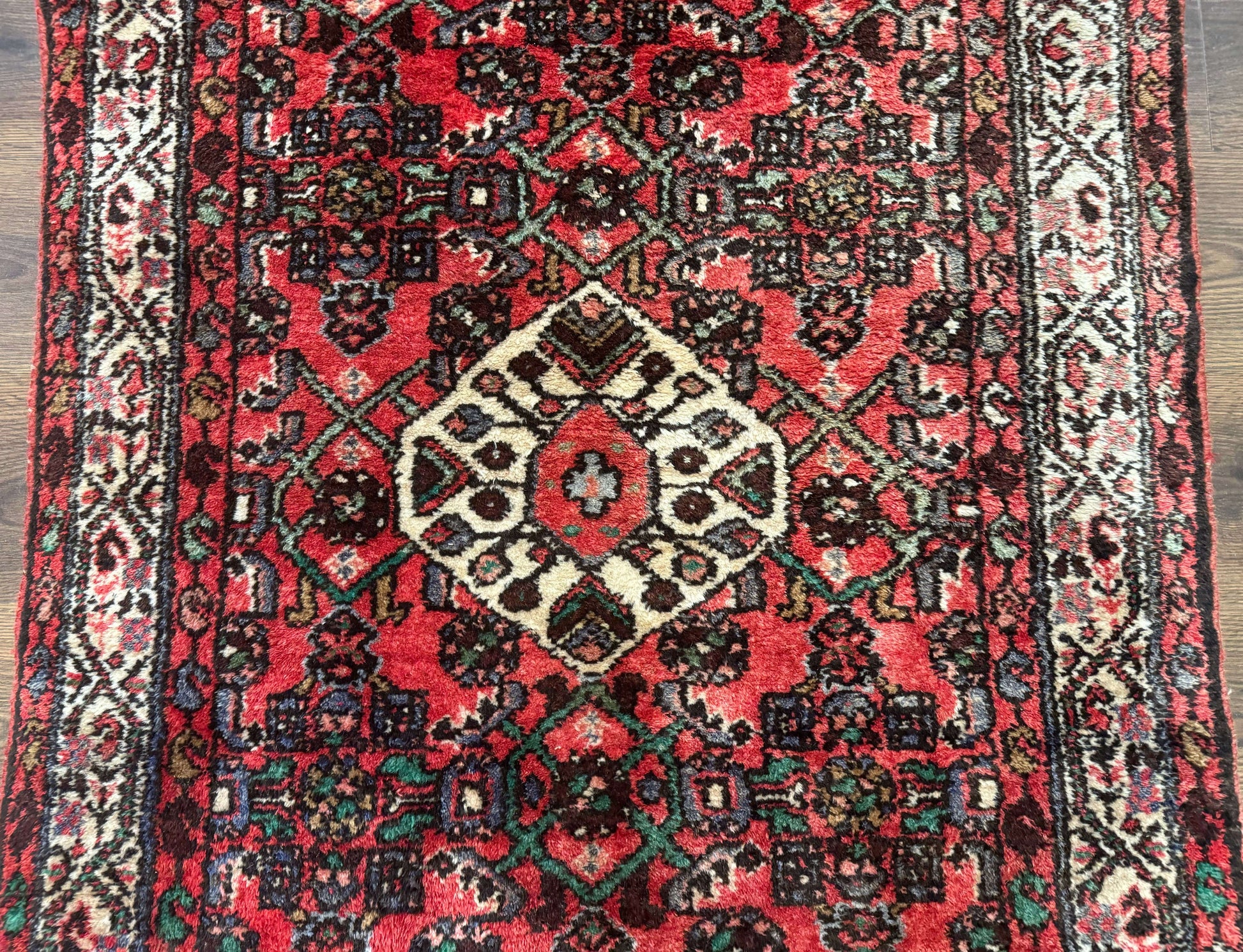 Persian Runner Rug 3x10, Wool Hand Knotted Hallway Rug 3 x 10 ft, Red and Ivory, Hamadan Angelas Runner - Nuvé