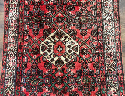 Persian Runner Rug 3x10, Wool Hand Knotted Hallway Rug 3 x 10 ft, Red and Ivory, Hamadan Angelas Runner - Nuvé