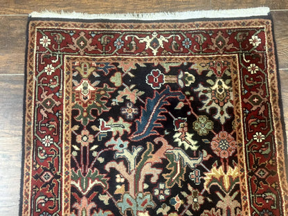 Indo Persian Runner Rug 2.7 x 13, Navy Blue and Red, Allover Floral, Wool, 13ft Runner - Nuvé