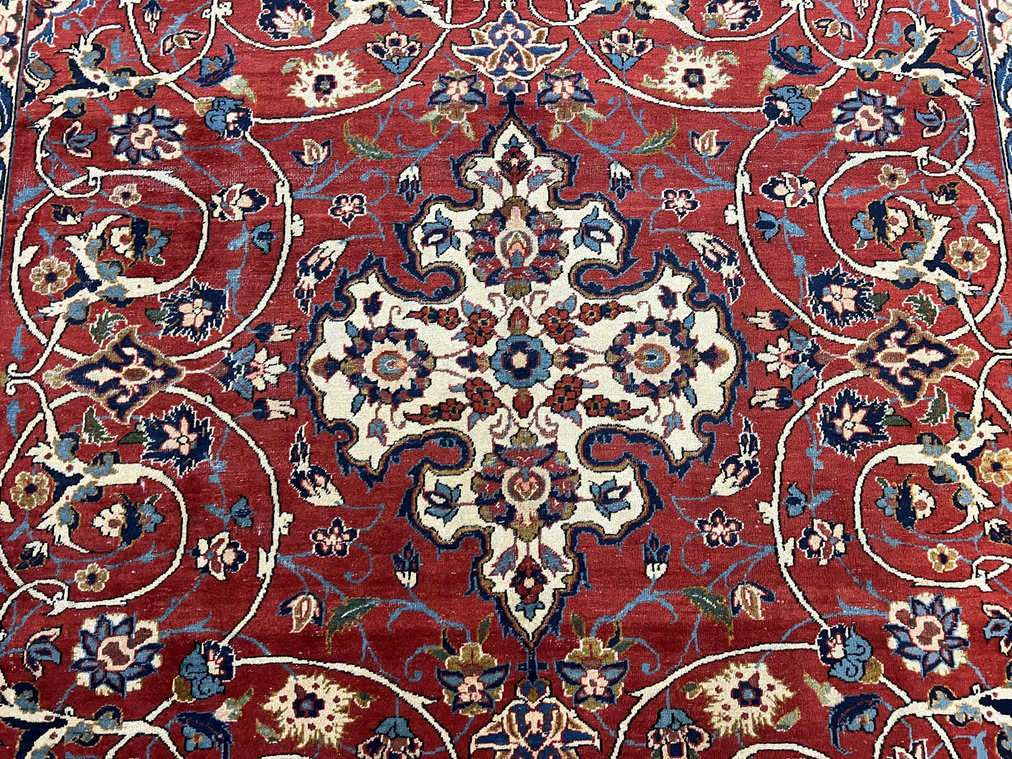 Red Persian Isfahan Rug 7x10 - Antique, Floral Medallion - Nuvé