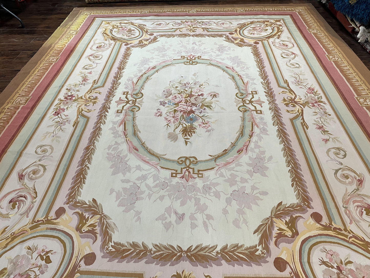 Large Aubusson Rug 11x15, Oversized Gallery Palace Size Flatweave Savonnerie Carpet 11 x 15 ft, Wool Handmade Vintage Elegant European - Nuvé