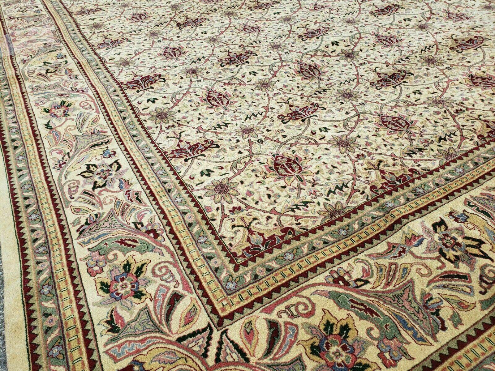 12' X 18' One-of-a-Kind Indian Agra Hand-Knotted Wool Rug Handmade Organic Dyes - Nuvé