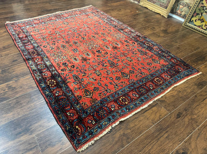 Antique Persian Tribal Rug 5 x 6.6, Tomato Red, Hamadan Angelas Rug - Nuvé