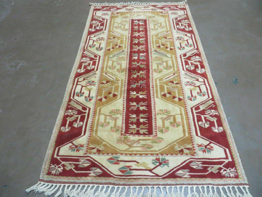 4' X 6' Vintage Handmade Knotted Turkish Kazak Pattern Wool Rug Carpet Nice - Nuvé