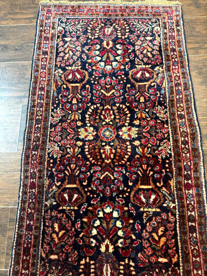 Small Navy Blue Persian Rug 2x4, Sarouk Rug, Rare Colors, Antique 1920s Wool Rug - Nuvé