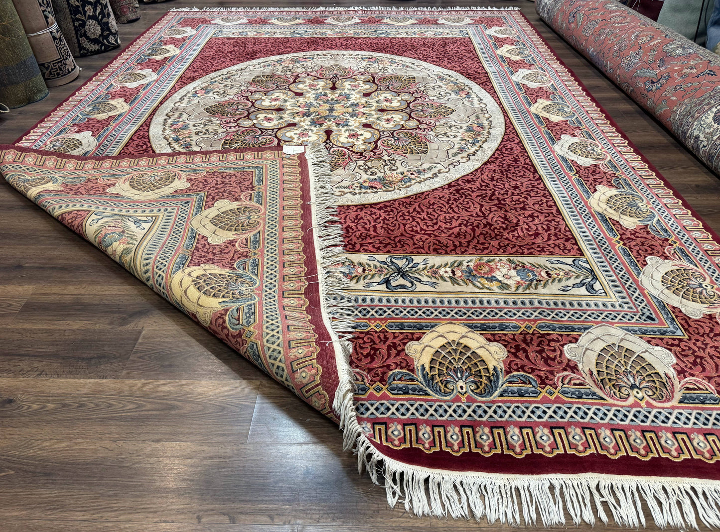 Wonderful Aubusson Rug 10x14, Red Maroon, Elegant, Fine 200 KPSI - Nuvé