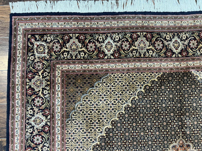 Persian Tabriz Rug 7x10, Very Fine 330 KPSI 50 Raj, Black and Beige, Handmade Wool Vintage Persian Carpet - Nuvé