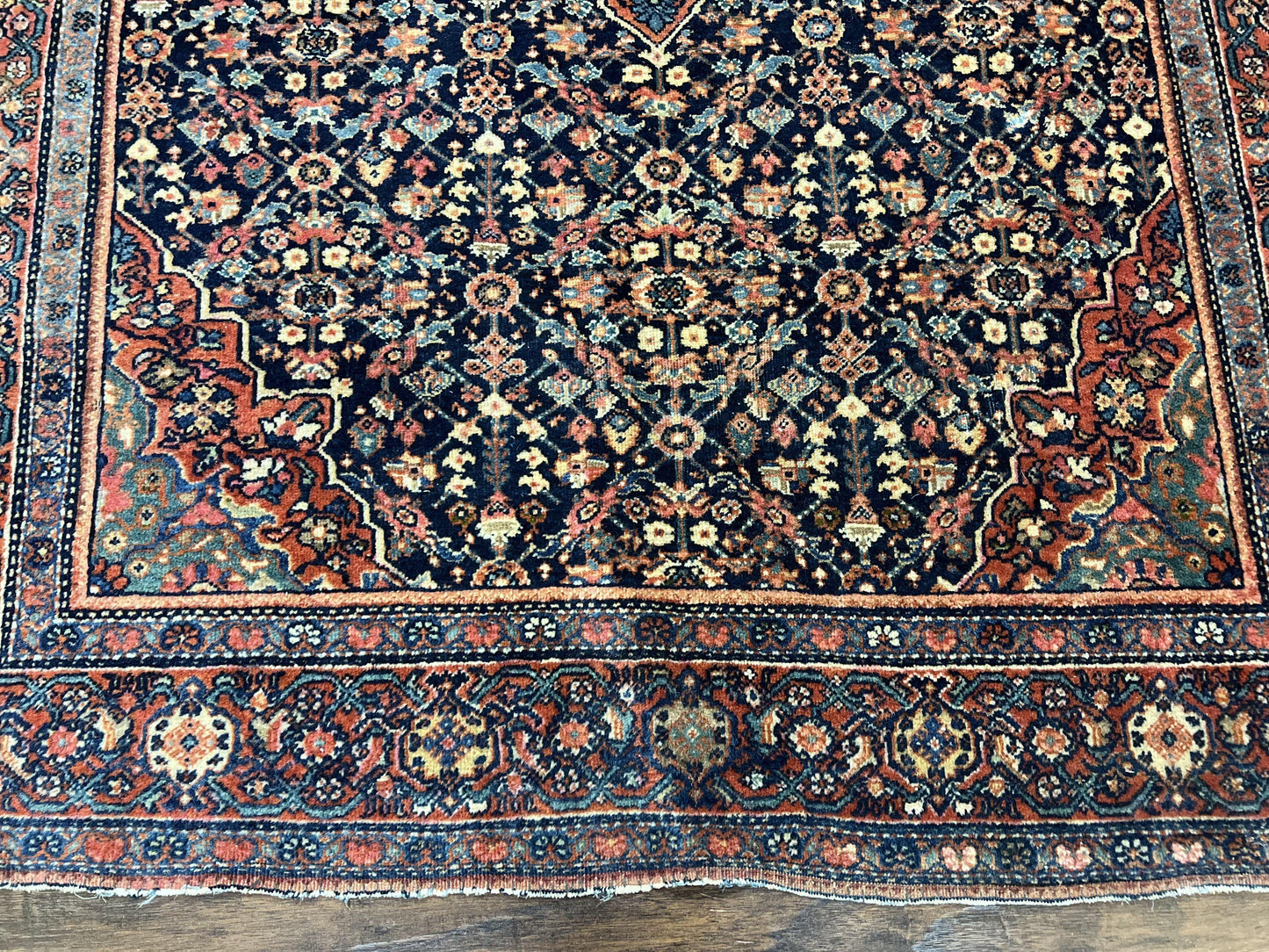 Persian Rug 4x7 Antique Sarouk Farahan Carpet, Navy Blue and Red Wool Rug - Nuvé