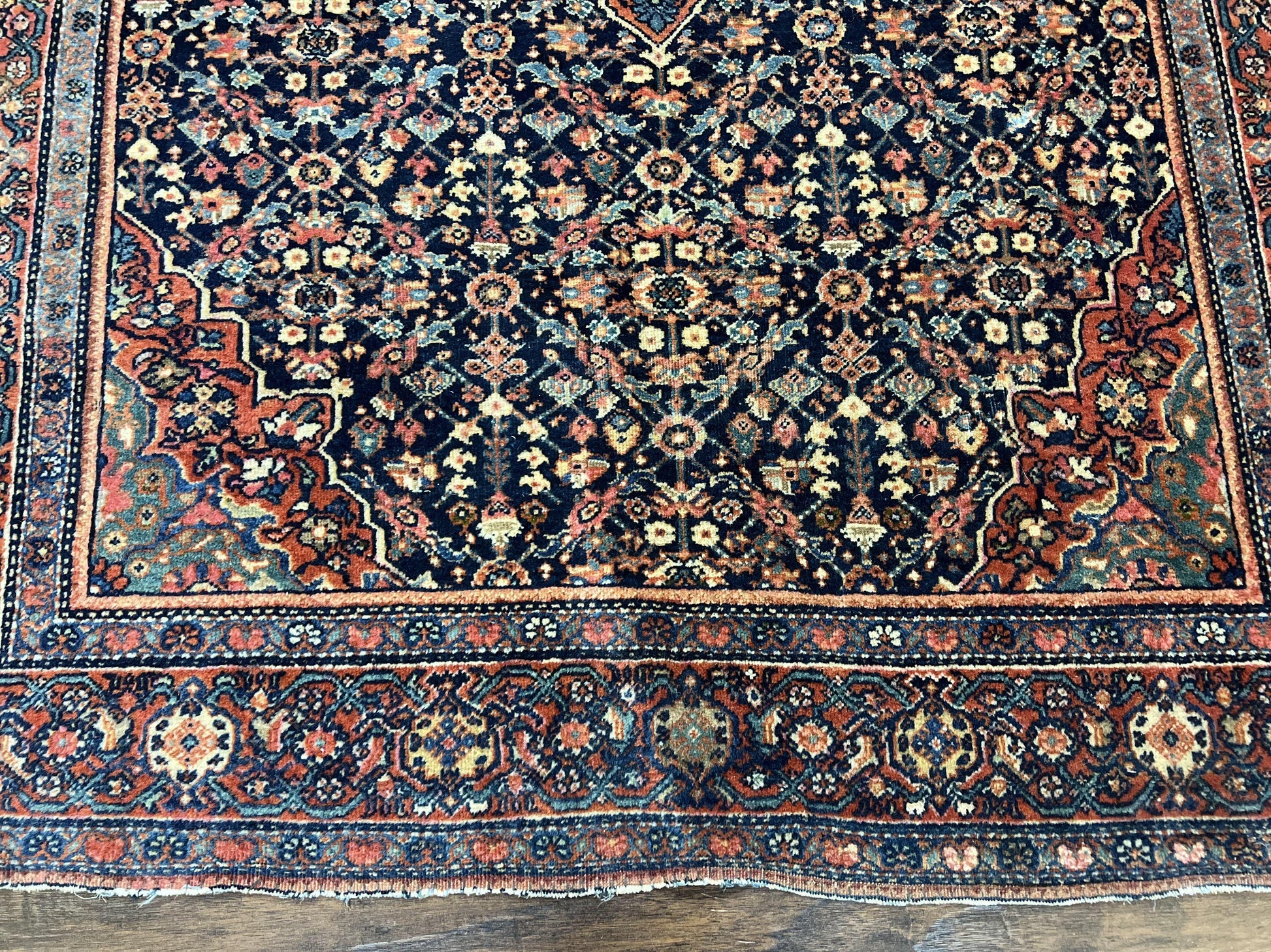 Persian Rug 4x7 Antique Sarouk Farahan Carpet, Navy Blue and Red Wool Rug - Nuvé