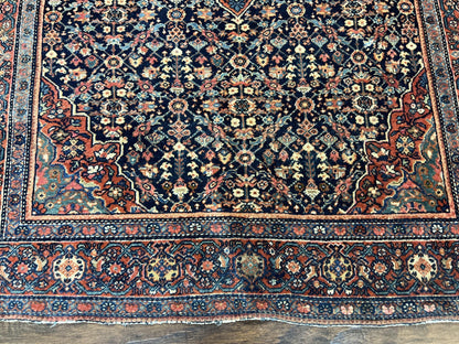 Persian Rug 4x7 Antique Sarouk Farahan Carpet, Navy Blue and Red Wool Rug - Nuvé