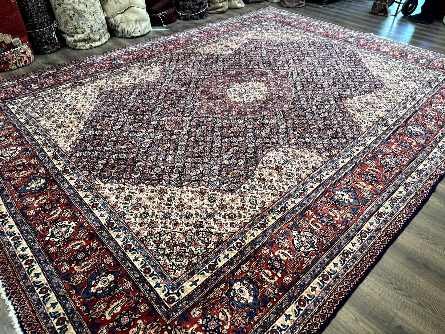 Persian Tabriz Rug 11x14 Navy Blue Herati Wool Carpet - Nuvé