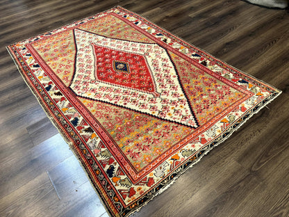 Antique Persian Malayer Rug 4x7, Tribal Senneh Carpet, Geometric, Diamond Design - Nuvé