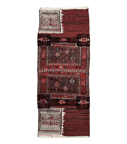 Persian Tribal Nomadic Saddle Cover Rug, Antique, Handmade, Wool, Red Ivory Black, Collectible, Shahsavan