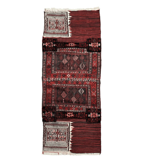 Persian Tribal Nomadic Saddle Cover Rug, Antique, Handmade, Wool, Red Ivory Black, Collectible, Shahsavan
