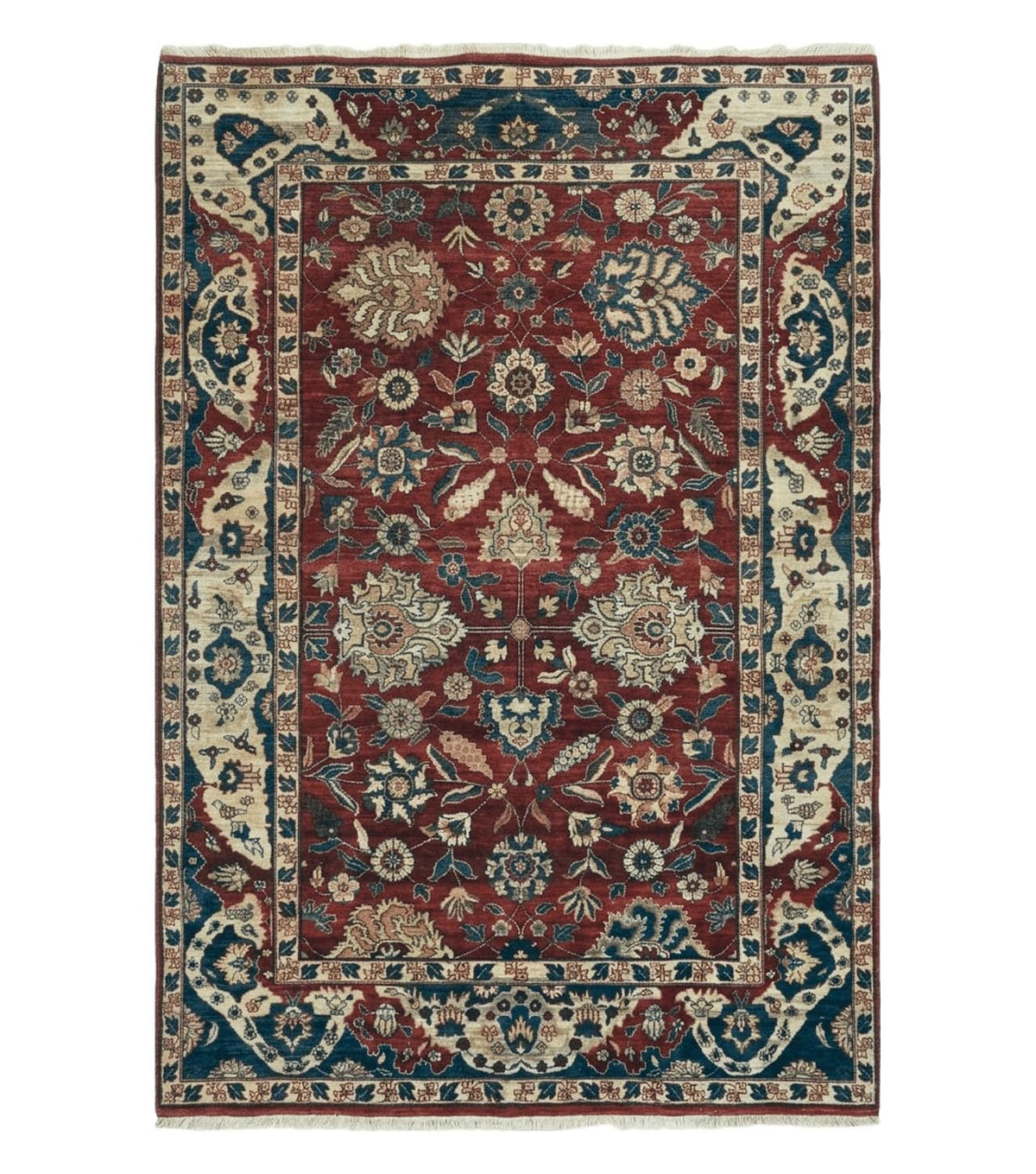 6' X 9' Vintage Handmade India Floral Oriental Wool Rug Vegetable Dyes Red Nice