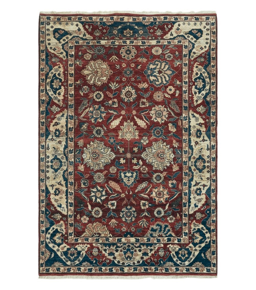 6' X 9' Vintage Handmade India Floral Oriental Wool Rug Vegetable Dyes Red Nice