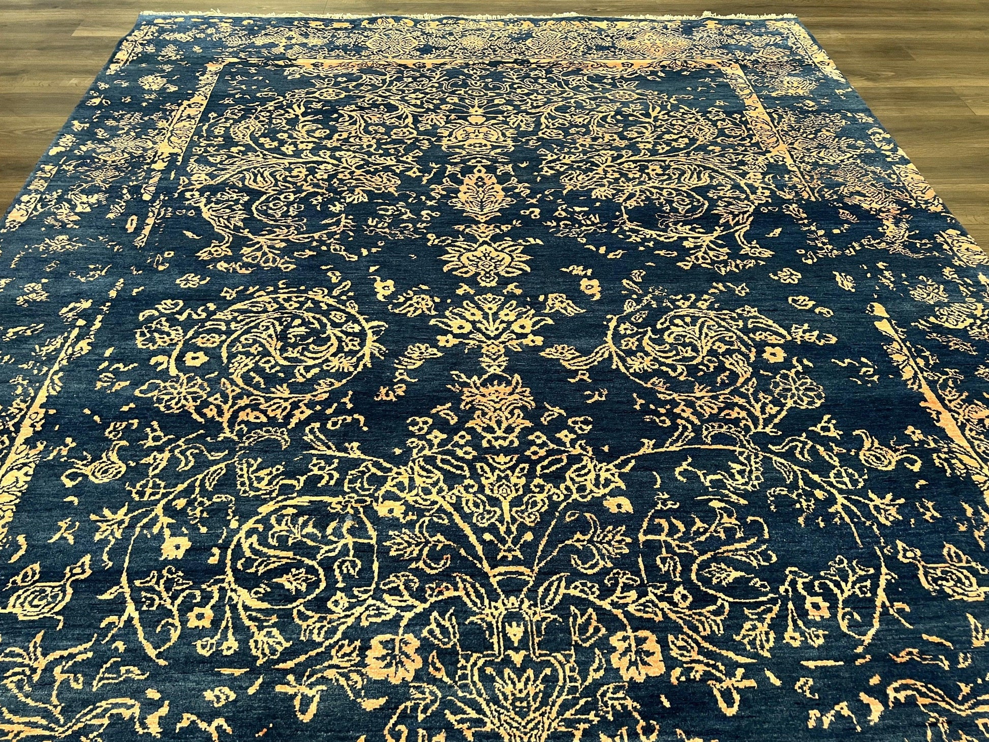 Area Rug 8x10 High Quality Handmade Oriental Carpet, Modern Contemporary Rug, Rug for Living Room, Wool Rug, Blue and Gold, Pakistani Rug - Nuvé