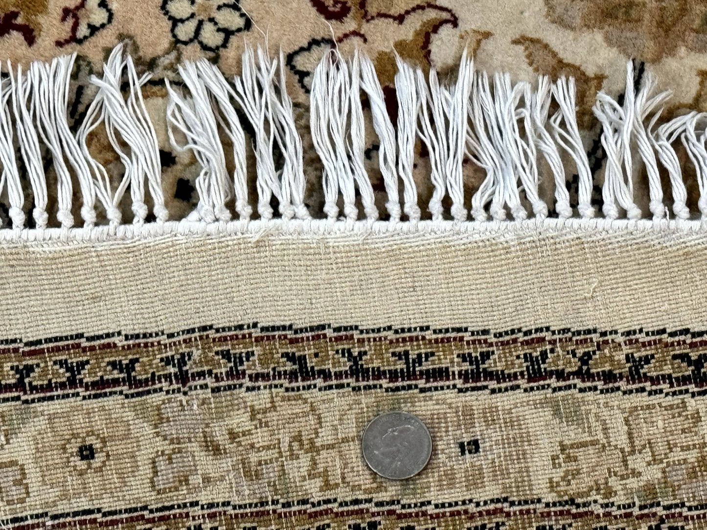 Round Pak Persian Rug 8x8, Vintage Handmade Wool Traditional Carpet, Beige Dark Red, Fine 270 KPSI - Nuvé