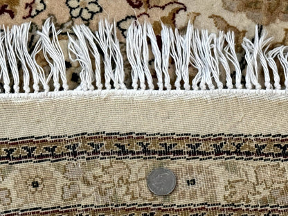 Round Pak Persian Rug 8x8, Vintage Handmade Wool Traditional Carpet, Beige Dark Red, Fine 270 KPSI - Nuvé
