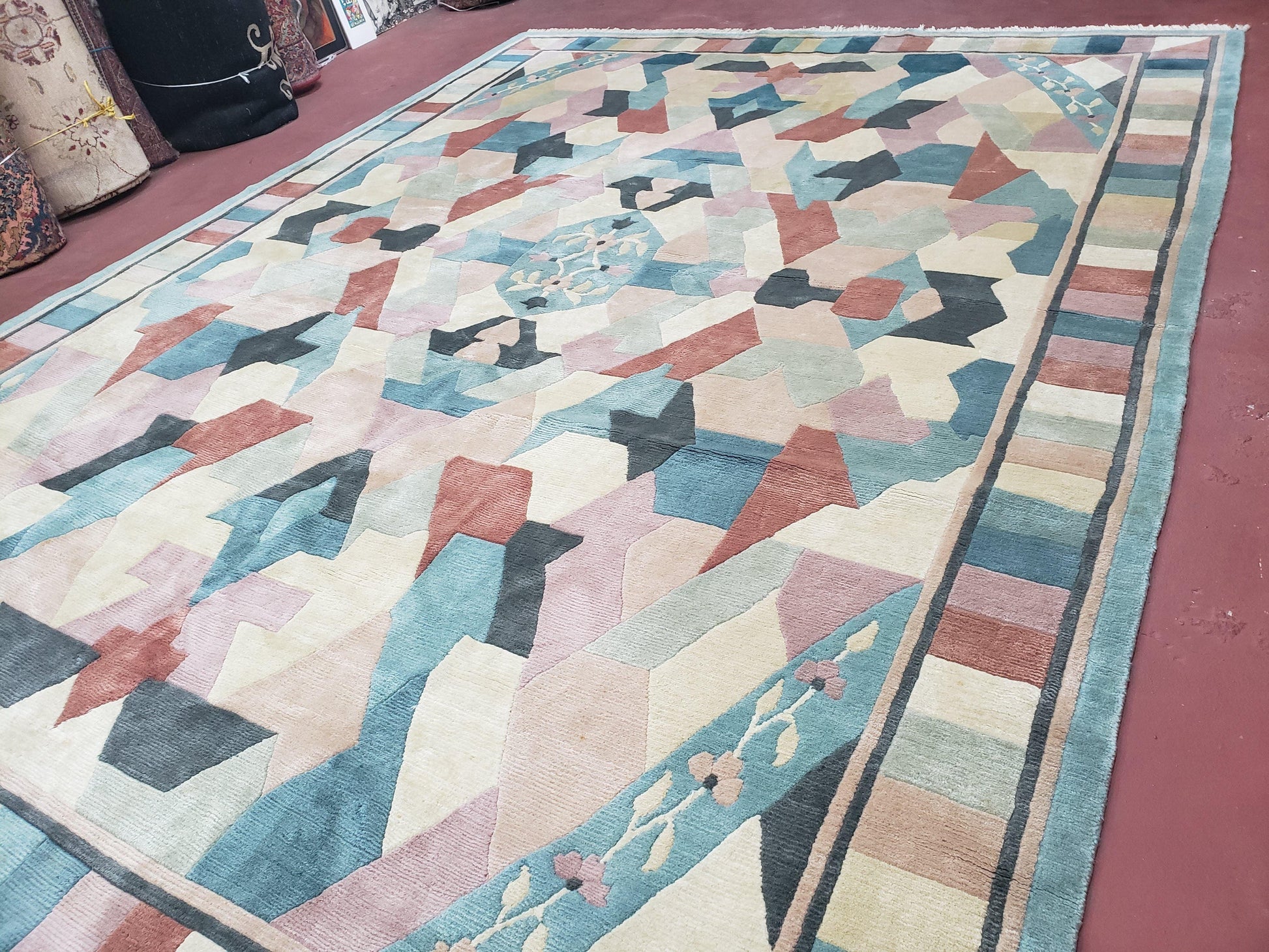 Contemporary Indian Nepalese Area Rug 8x11, Wool Hand-Knotted Modern Multicolor Nepali Abstract Carpet 8 x 11 Soft Playroom Nursery Room Rug - Nuvé