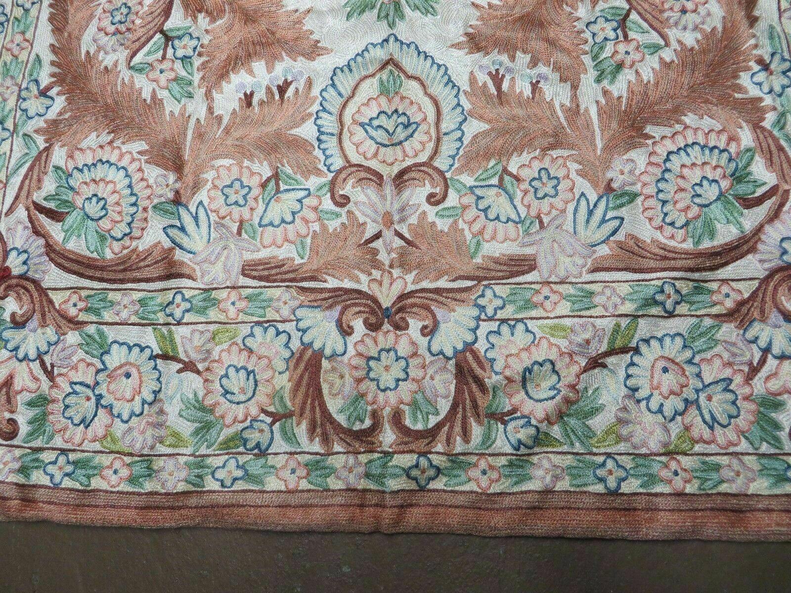 4' X 6' Vintage Embroidery Hand Stitched Rug Silk On Cotton India Backing Nice - Nuvé