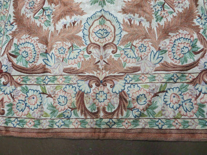 4' X 6' Vintage Embroidery Hand Stitched Rug Silk On Cotton India Backing Nice - Nuvé