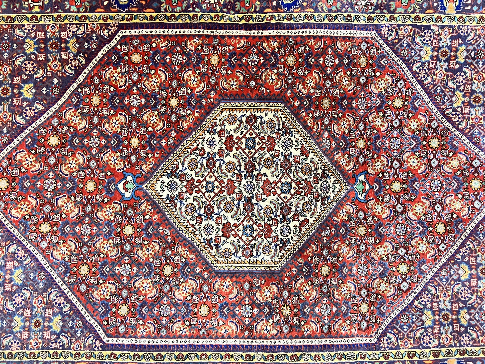 Persian Bidjar Rug 4x6, Handmade Oriental Carpet, Fine Weave, Herati Mahi Pattern, Vintage, Red, 300 KPSI - Nuvé
