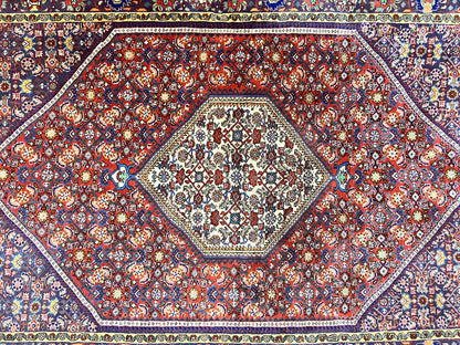 Persian Bidjar Rug 4x6, Handmade Oriental Carpet, Fine Weave, Herati Mahi Pattern, Vintage, Red, 300 KPSI - Nuvé