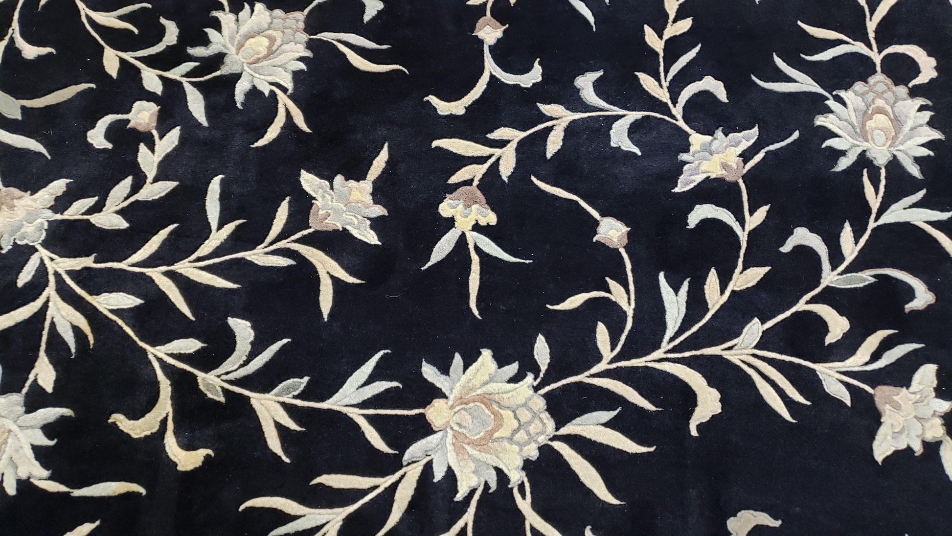 6x9 Vintage Black Gray Chinese Rug 120 Lines Wool Carpet Floral Design Hand-Knotted Soft Pile Entryway Rug Foyer Rug Nice - Nuvé