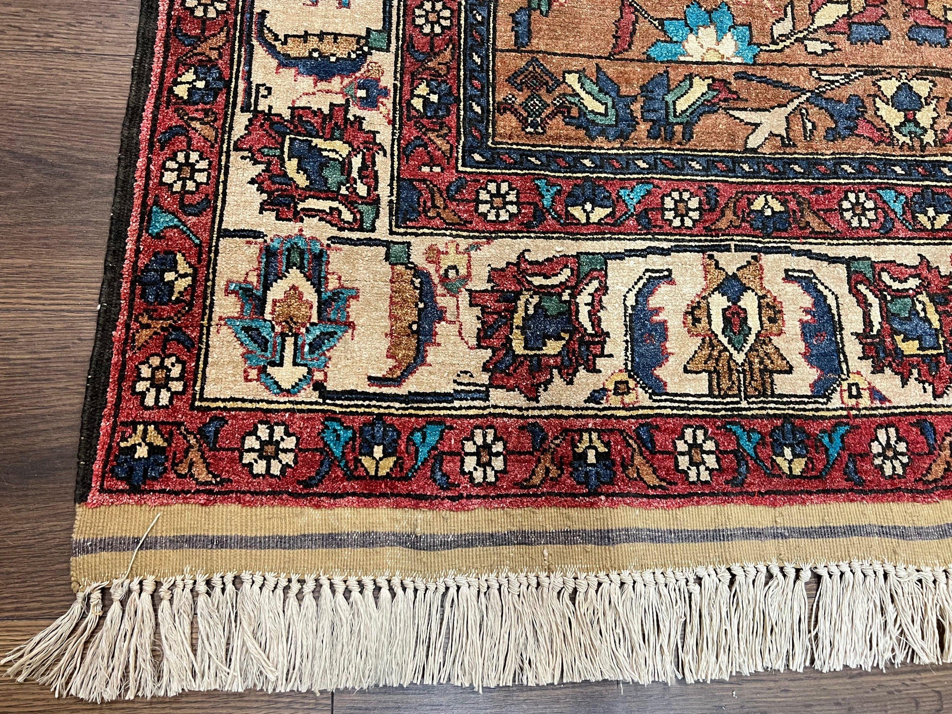 Unique Afghan Silk Rug 4x6, Hunting Pattern Animal Motifs, Light Brown and Cream, Persian Handwritten Poetry, Fine 1940s Oriental Carpet Wow - Nuvé