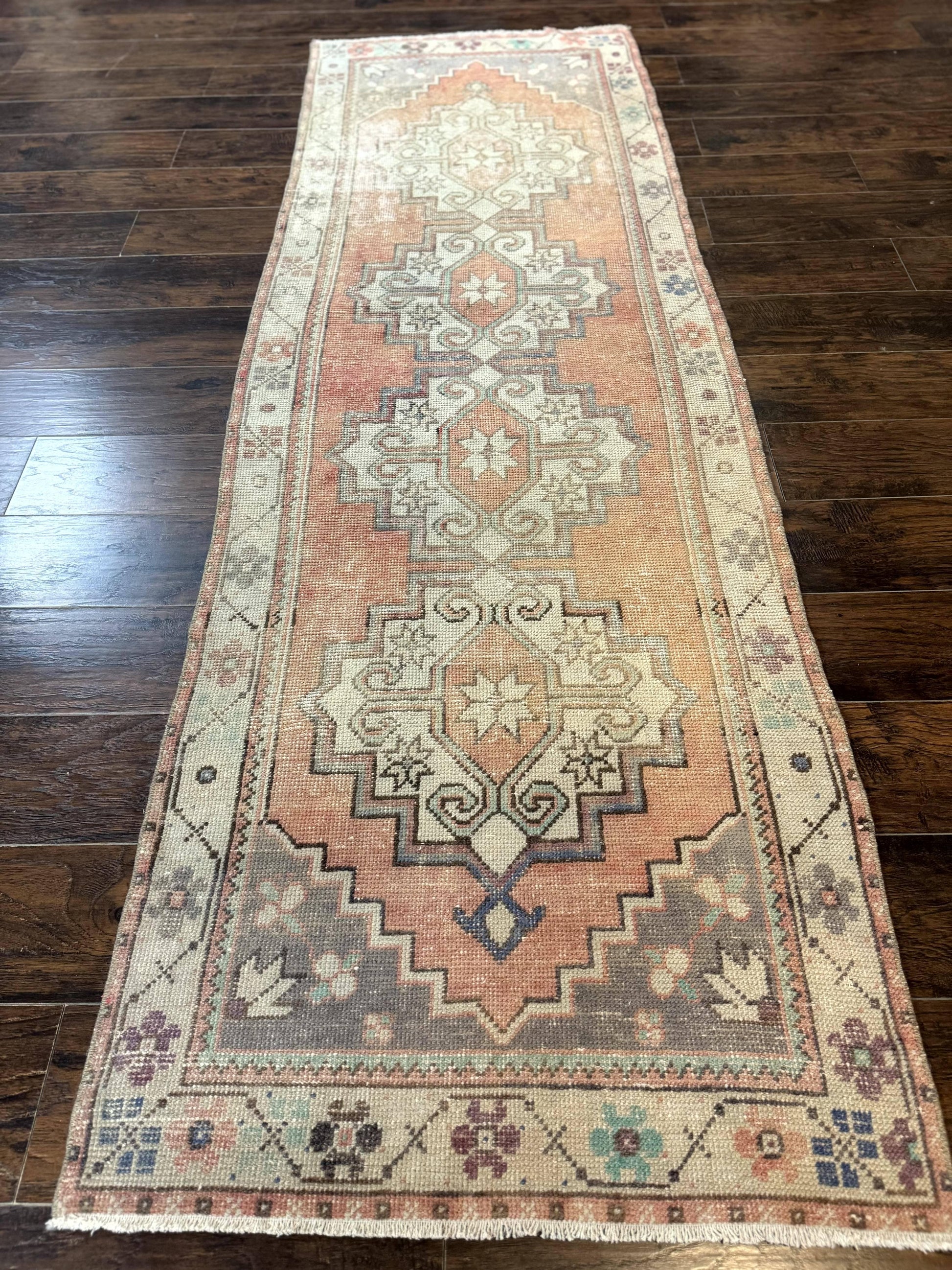 Antique Turkish Runner Rug 3 x 9.6, Farmhouse Rug, Geometric Runner, Handmade, Vintage Rug for Modern Home - Nuvé
