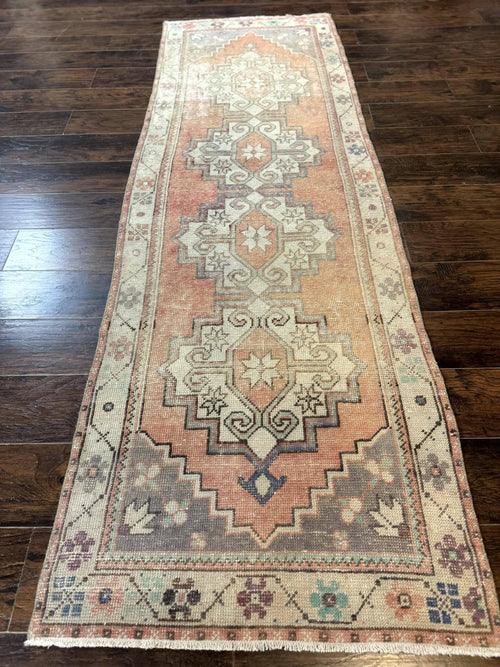 Antique Turkish Runner Rug 3 x 9.6, Farmhouse Rug, Geometric Runner, Handmade, Vintage Rug for Modern Home - Nuvé