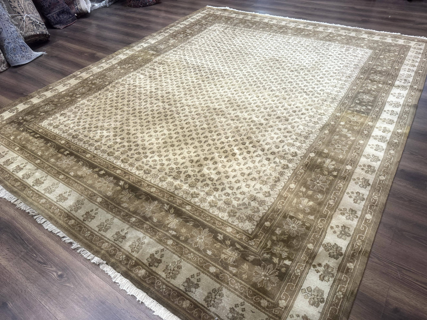 Indo Persian Rug, Allover Pattern, Beige, Wool Handmade Carpet - Nuvé
