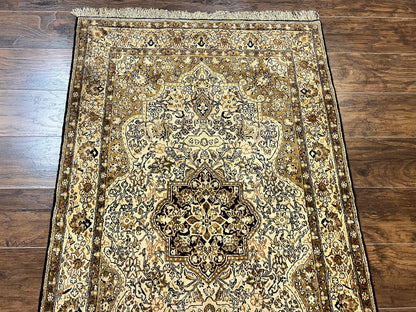 Persian Qum Silk Rug 3.5 x 5.5, Floral Medallion, Very Fine 350 KPSI, Handmade Silk on Silk Rug, Vintage - Nuvé