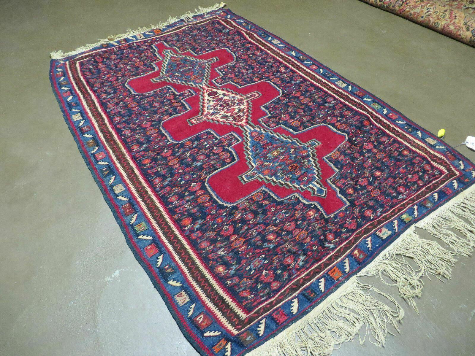 4' X 5' Antique Handmade Turkish Wool Kilim Flat weave Rug Blanket Tribal - Nuvé