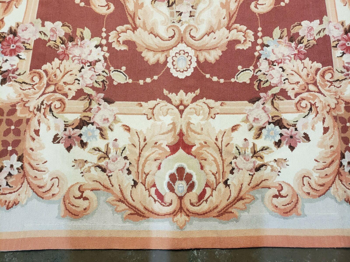6' X 9' Vintage Handmade Chinese Needlepoint Wool Rug Flat Weave