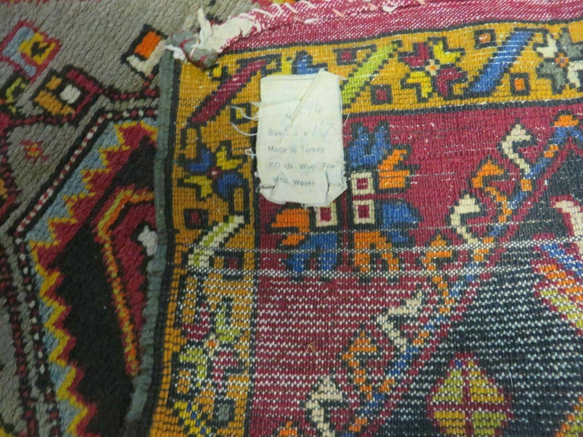 19" X 42" Antique Handmade Turkish Colorful Oushak Oshak Yastik Wool Rug Mat