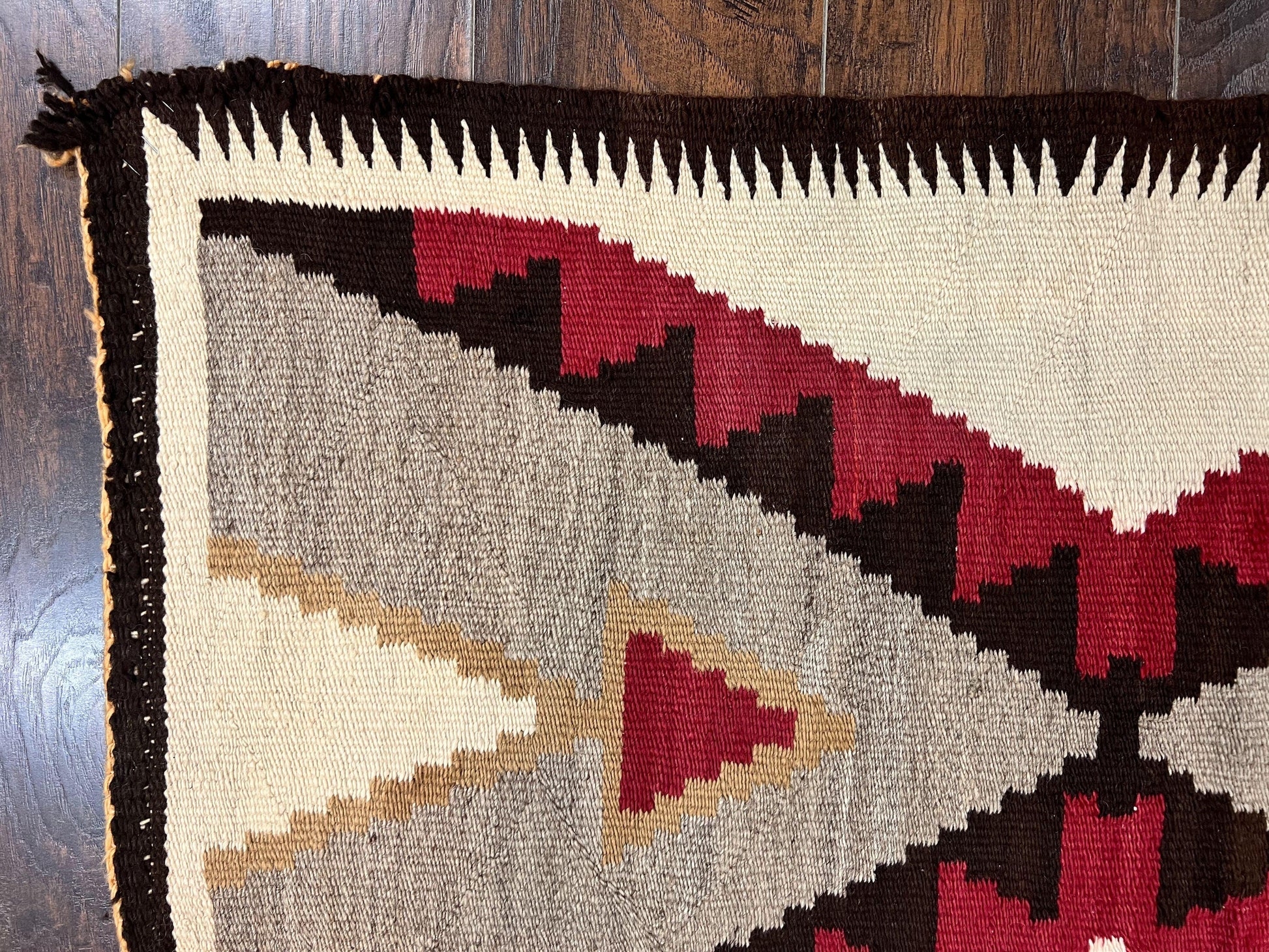 Antique Navajo Rug 2x4, Collectible Native American Wool Handmade Rug, Ivory Black Red Gray, Vintage Navajo Textile - Nuvé