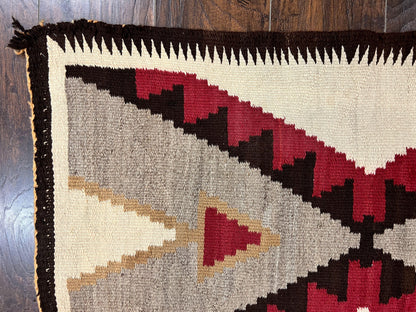 Antique Navajo Rug 2x4, Collectible Native American Wool Handmade Rug, Ivory Black Red Gray, Vintage Navajo Textile - Nuvé