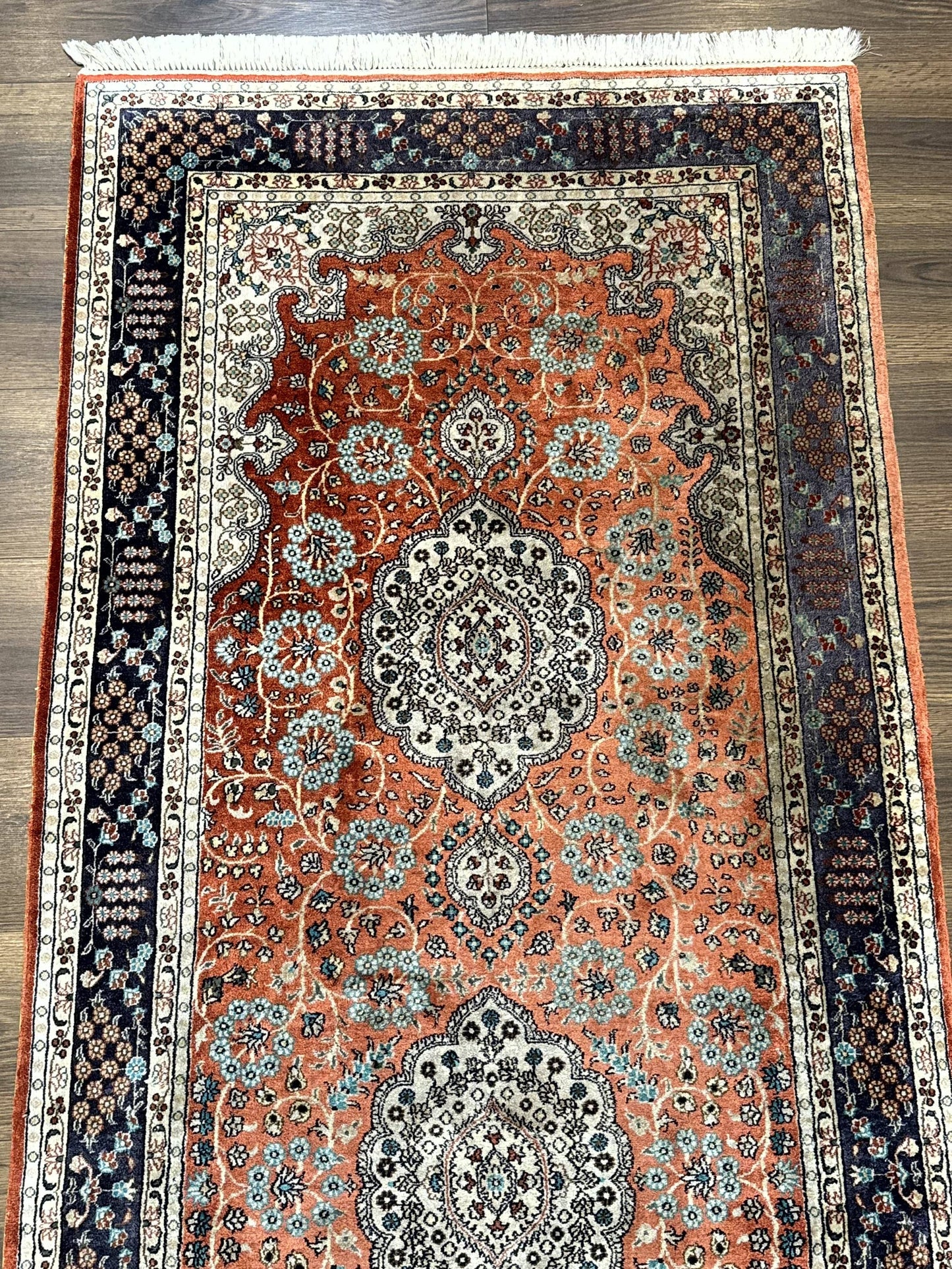 Turkish Silk Runner Rug 3x8, Short Runner Rug, Red, Floral Medallions, Very Fine 360 KPSI, 3 x 8 Runner - Nuvé