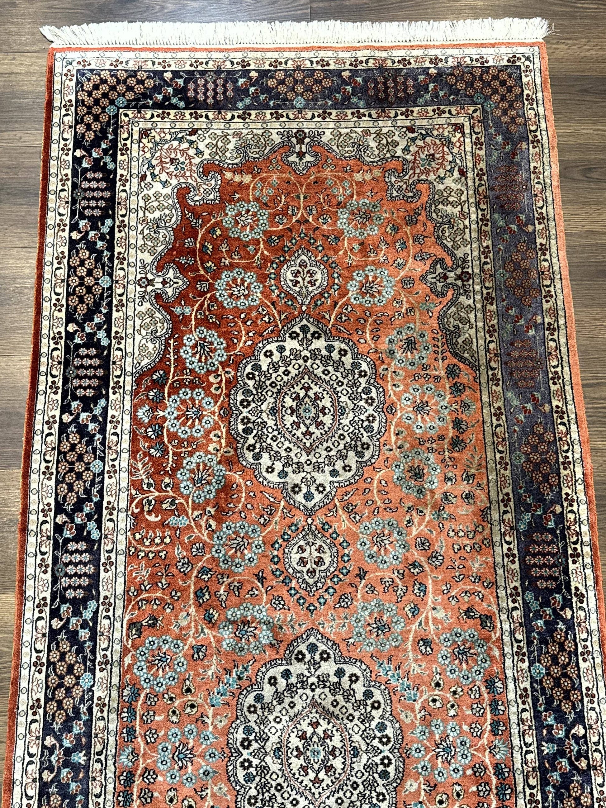 Turkish Silk Runner Rug 3x8, Short Runner Rug, Red, Floral Medallions, Very Fine 360 KPSI, 3 x 8 Runner - Nuvé