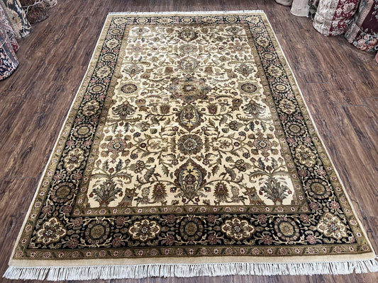 Indo Mahal Rug 6x9, Indian Floral Carpet 6 x 9, Beige and Black, Allover Design, Living Room Rug, Bedroom Rug, Traditional Rug, Vintage Rug - Nuvé