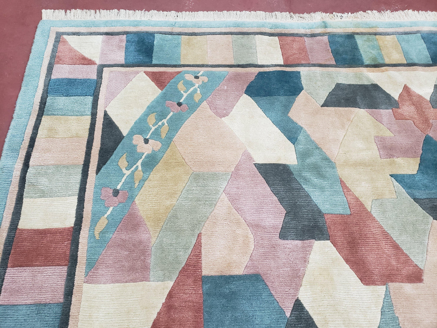 Contemporary Indian Nepalese Area Rug 8x11, Wool Hand-Knotted Modern Multicolor Nepali Abstract Carpet 8 x 11 Soft Playroom Nursery Room Rug - Nuvé