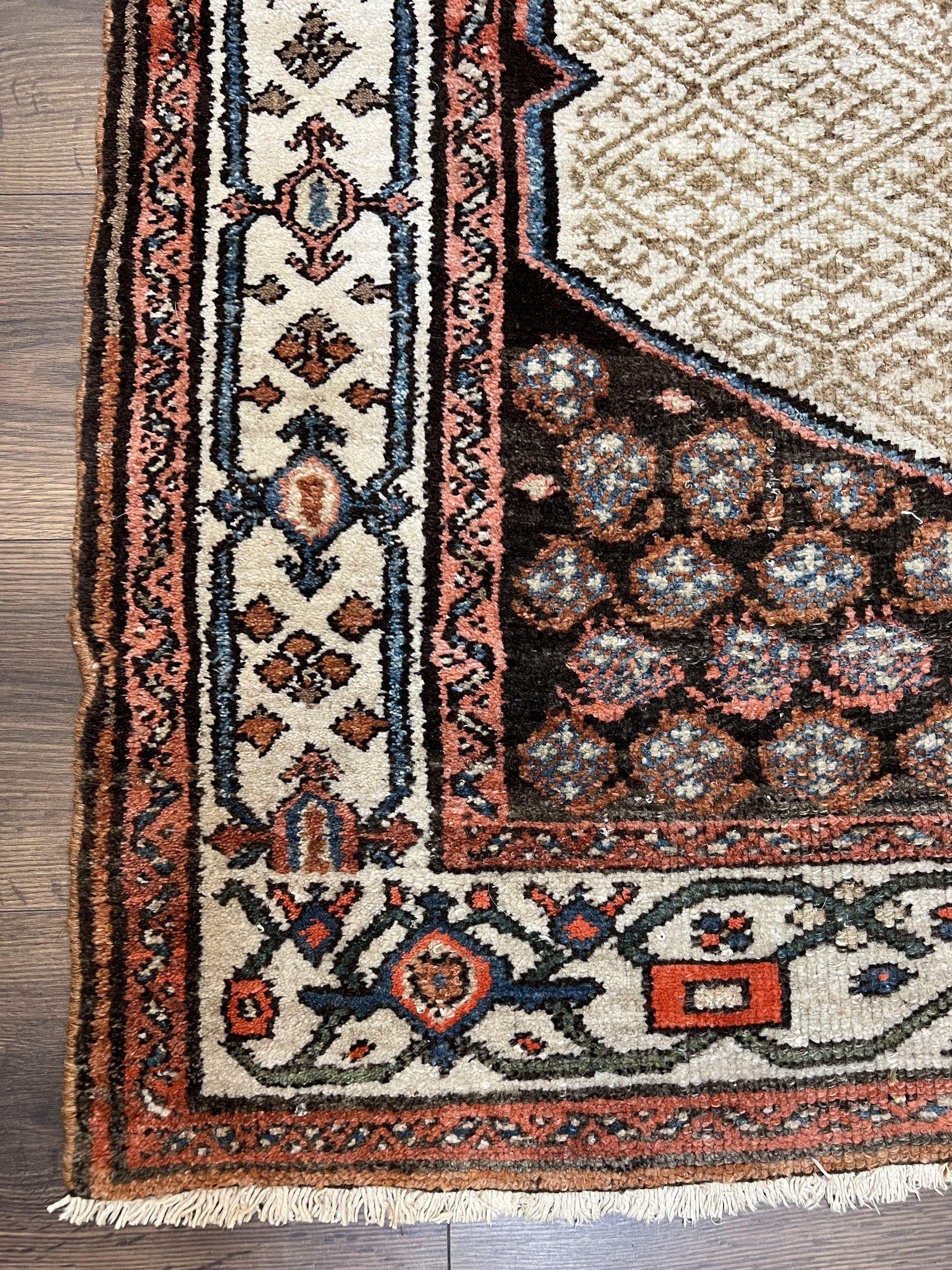 Rare Persian Tribal Runner Rug 3.5 x 10, Sarab Serab Kalegy Carpet, Antique 1920s Collectible Geometric Medallion Oriental Wool Runner, Hand Knotted, Camel Hair Color - Nuvé