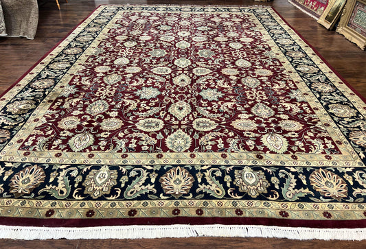 Indo Persian Rug 10x14, Floral Allover, Maroon, Handmade Hand Knotted VIntage Wool Rug, Large Oriental Carpet - Nuvé
