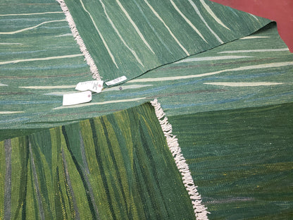 Green Turkish Kilim Rug, 6x9 - 7x10 Rugs, Bird, Handmade New Area Rug, Wool, Bohemian Boho Decor, Hand Woven, Modern Abstract Flat Weave Rug - Nuvé