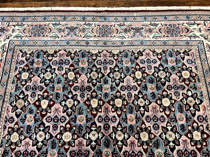 Indo Persian Rug 8x10, Repeated Allover Pattern, Navy Blue Ivory, Handmade Vintage Wool Carpet - Nuvé